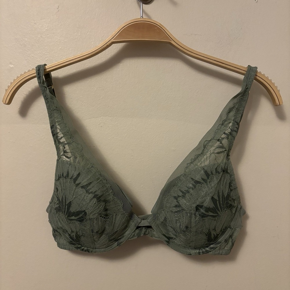 Thirdlove Petal Lace Plunge Bra Green Underwire 32C 1/2
